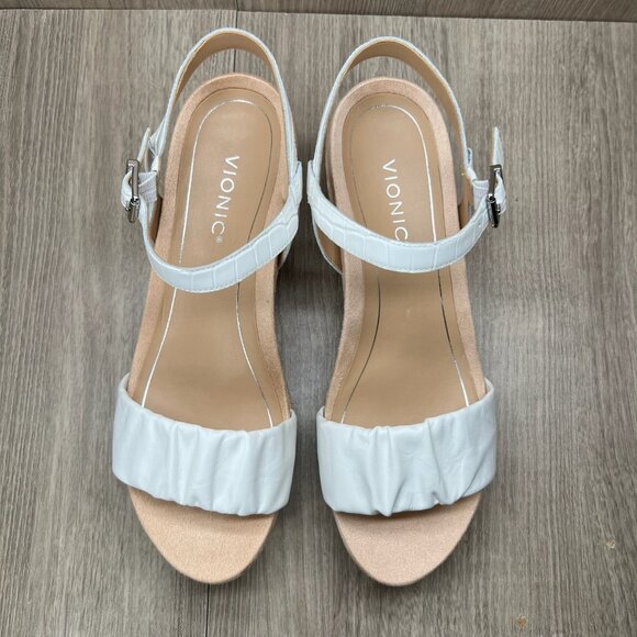 Vionic Aileen Backstrap Platform Wedge Sandals Size 11M Slingback Leather White - Picture 4 of 13